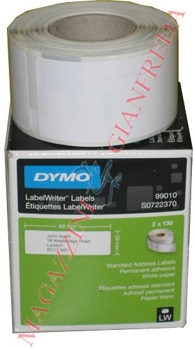 DYMO LW ETICHETTE A BOBINA PERMANENTI MM. 28X89 CARTA TERMICA BIANCA, DYMO LW 130  ETICHETTE INDIRIZZI STANDARD